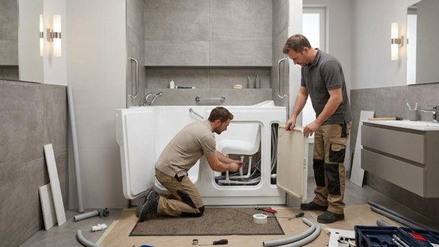 Walk-In Tub Installation in progress in a Kingston, PA bathroom